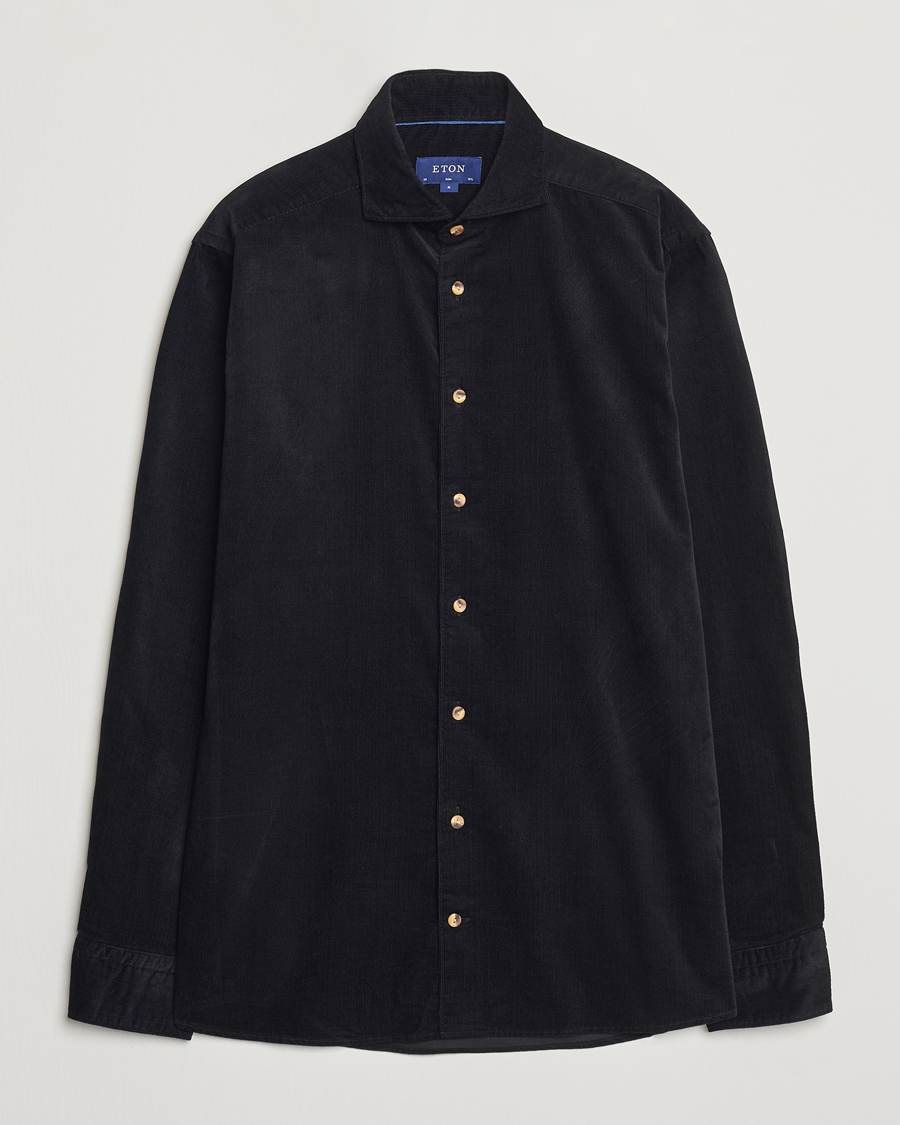 Uomini | Camicie | Eton | Slim Fit Fine Wale Corduroy Shirt Black