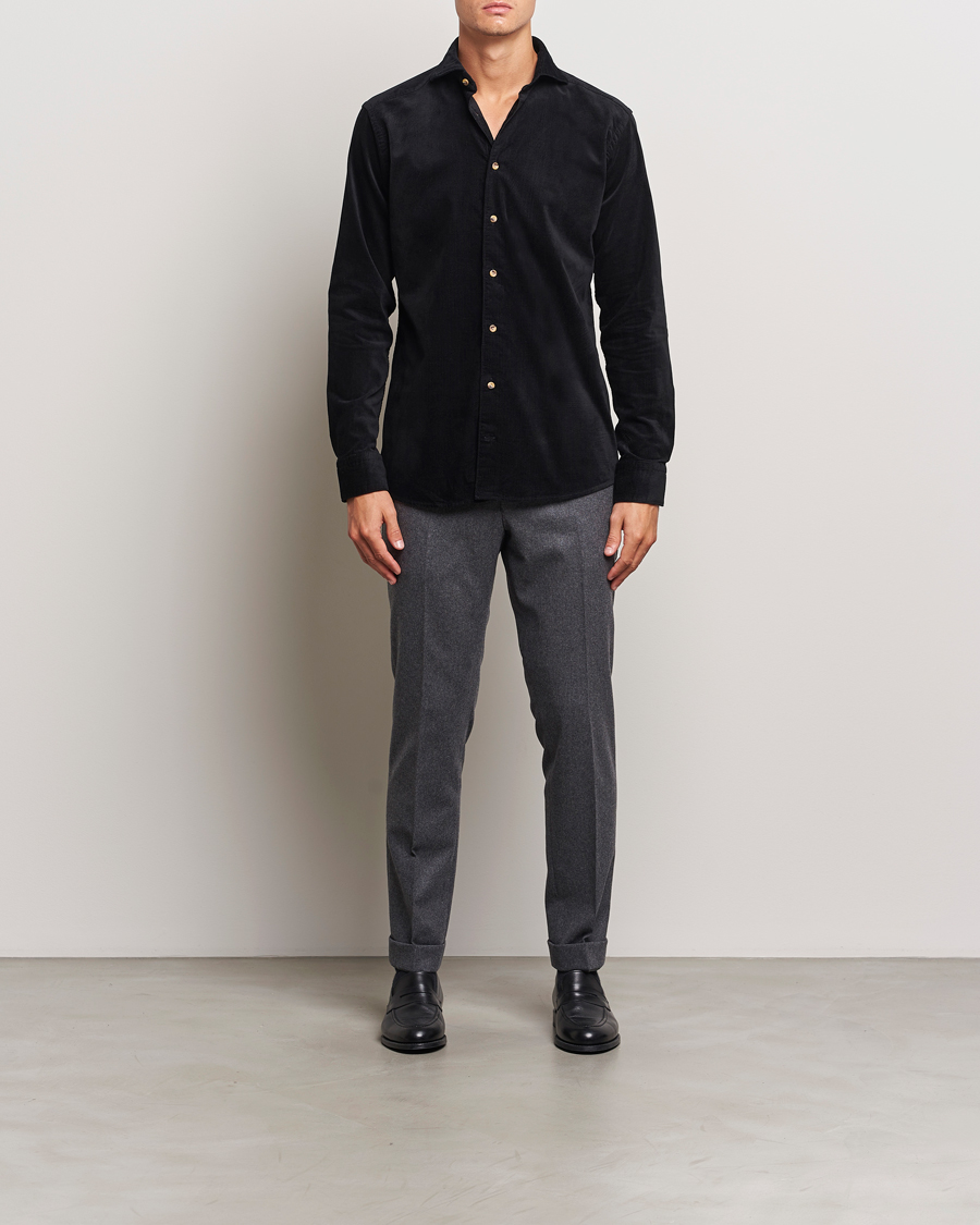 Uomini | Camicie | Eton | Slim Fit Fine Wale Corduroy Shirt Black