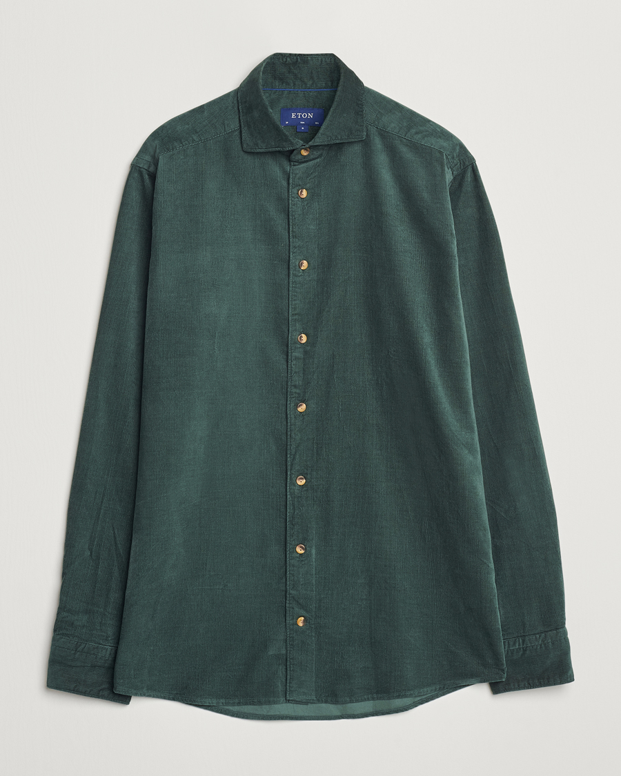 Uomini | Camicie | Eton | Slim Fit Fine Wale Corduroy Shirt Dark Green