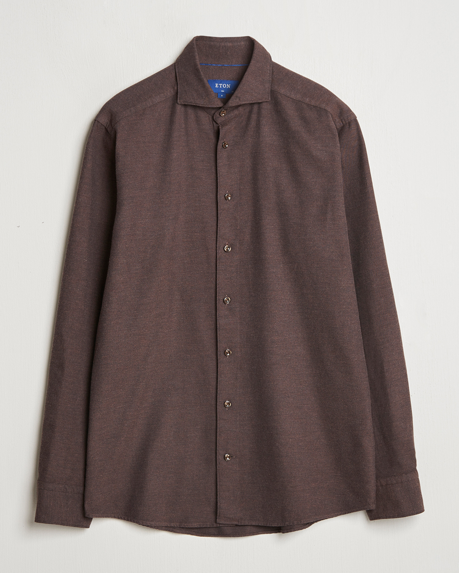 Uomini | Camicie | Eton | Slim Fit Twill Flannel Shirt Dark Brown