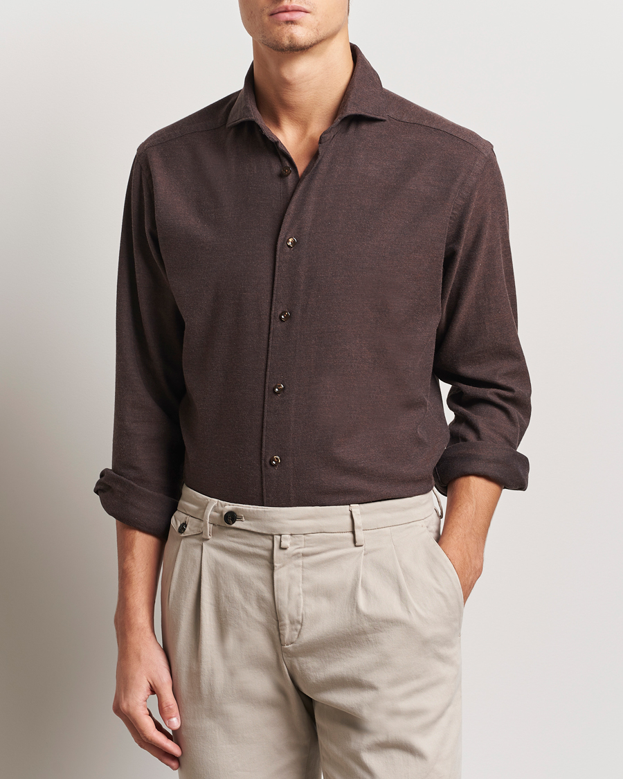 Uomini | Camicie | Eton | Slim Fit Twill Flannel Shirt Dark Brown