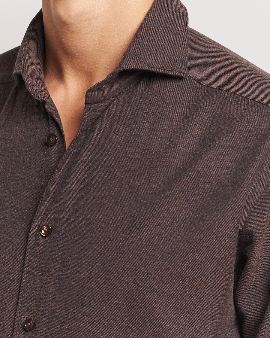 Uomini | Camicie | Eton | Slim Fit Twill Flannel Shirt Dark Brown