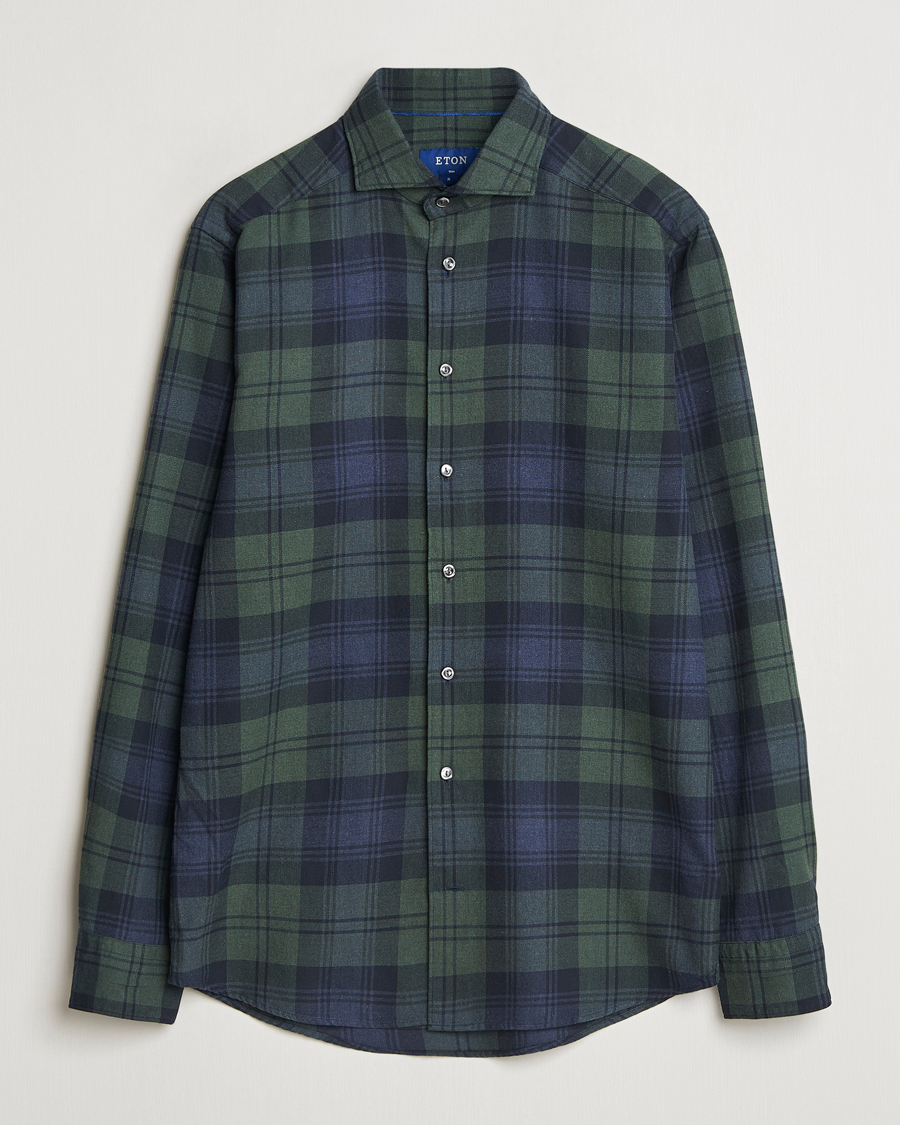 Uomini | Camicie | Eton | Slim Fit Checked Flannel Shirt Dark Green