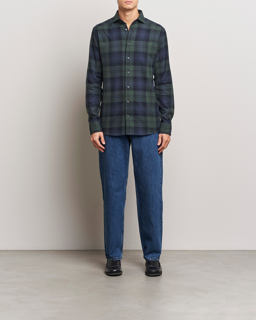 Uomini | Camicie | Eton | Slim Fit Checked Flannel Shirt Dark Green