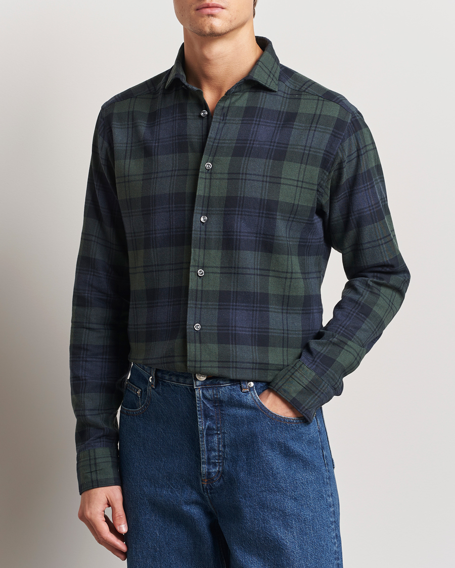 Uomini | Camicie | Eton | Slim Fit Checked Flannel Shirt Dark Green