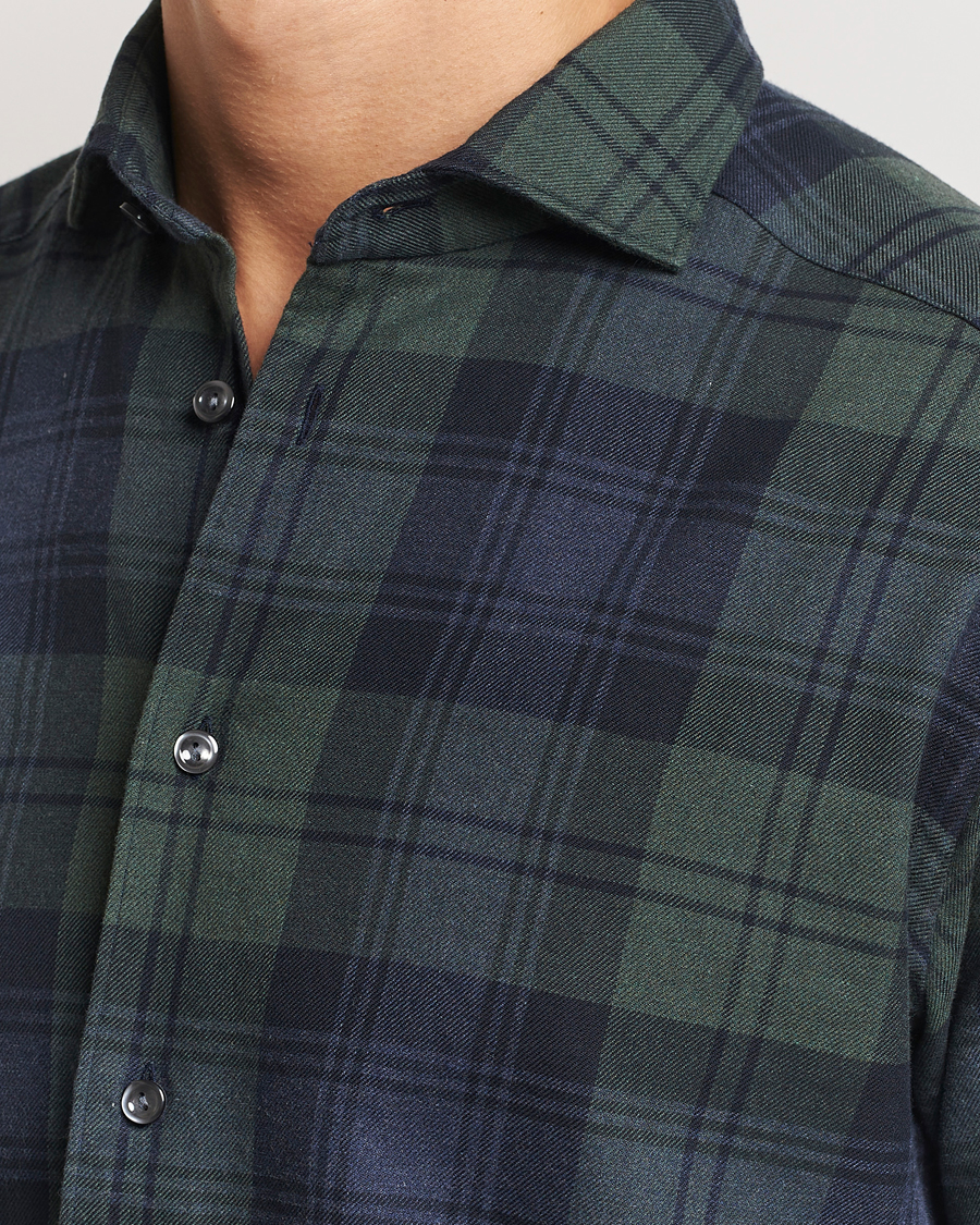 Uomini | Camicie | Eton | Slim Fit Checked Flannel Shirt Dark Green