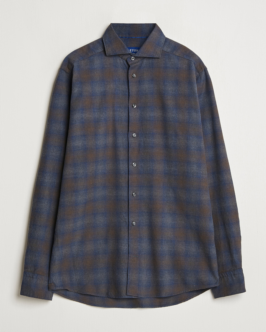 Uomini | Camicie | Eton | Slim Fit Checked Flannel Shirt Navy Blue