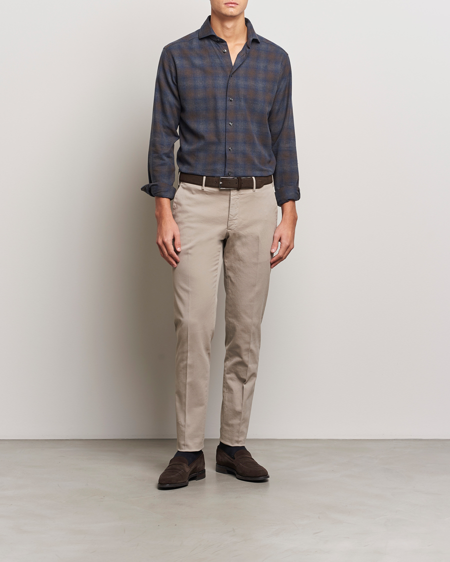 Uomini | Camicie | Eton | Slim Fit Checked Flannel Shirt Navy Blue