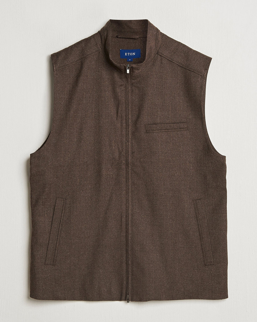 Uomini | Giacche | Eton | Wool Flannel Vest Dark Brown