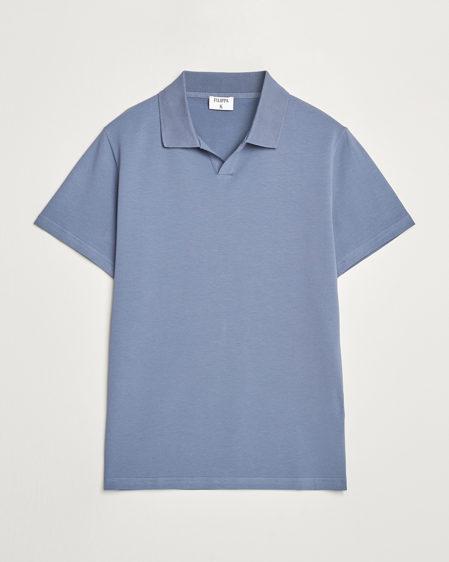 Uomini | Polo | Filippa K | Soft Lycra Polo T-Shirt Grey Blue