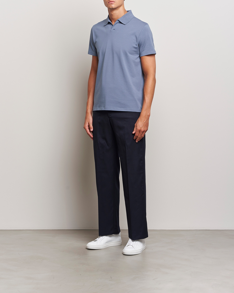 Uomini | Polo | Filippa K | Soft Lycra Polo T-Shirt Grey Blue