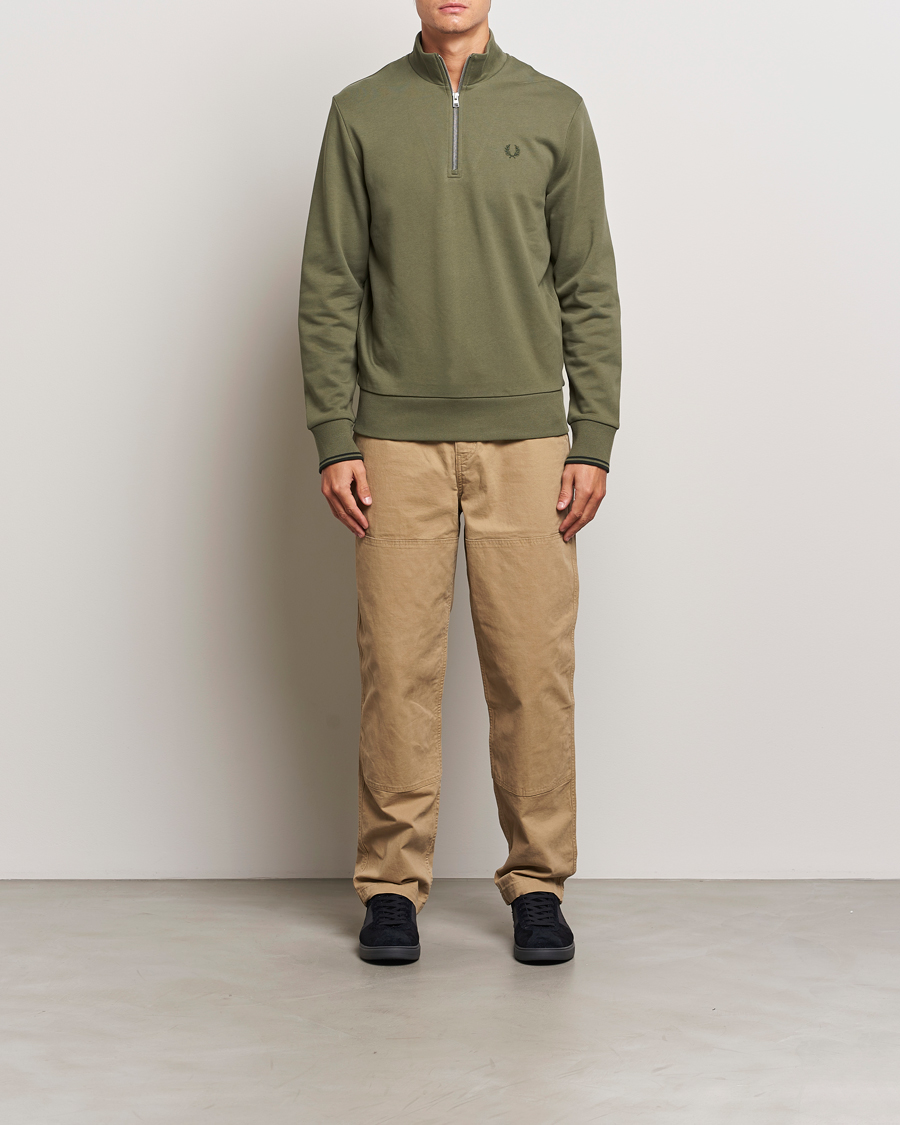 Uomini | Maglieria | Fred Perry | Half Zip Sweatshirt Laurel Green