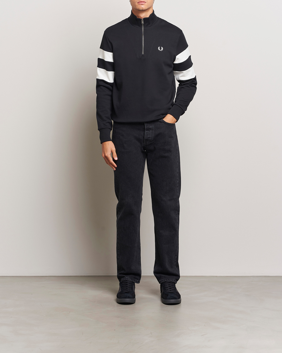 Uomini | Maglieria | Fred Perry | Tipped Sleeve Half Zip Sweatshirt Black
