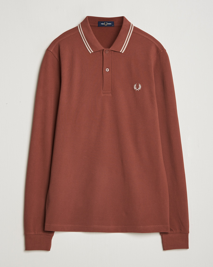 Uomini | Maglieria | Fred Perry | Twin Tipped Long Sleeve Polo Shirt Whiskey Brown