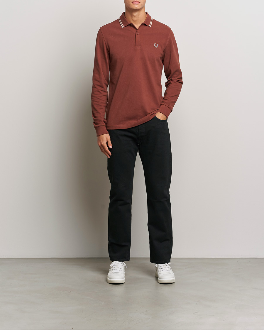 Uomini | Maglieria | Fred Perry | Twin Tipped Long Sleeve Polo Shirt Whiskey Brown