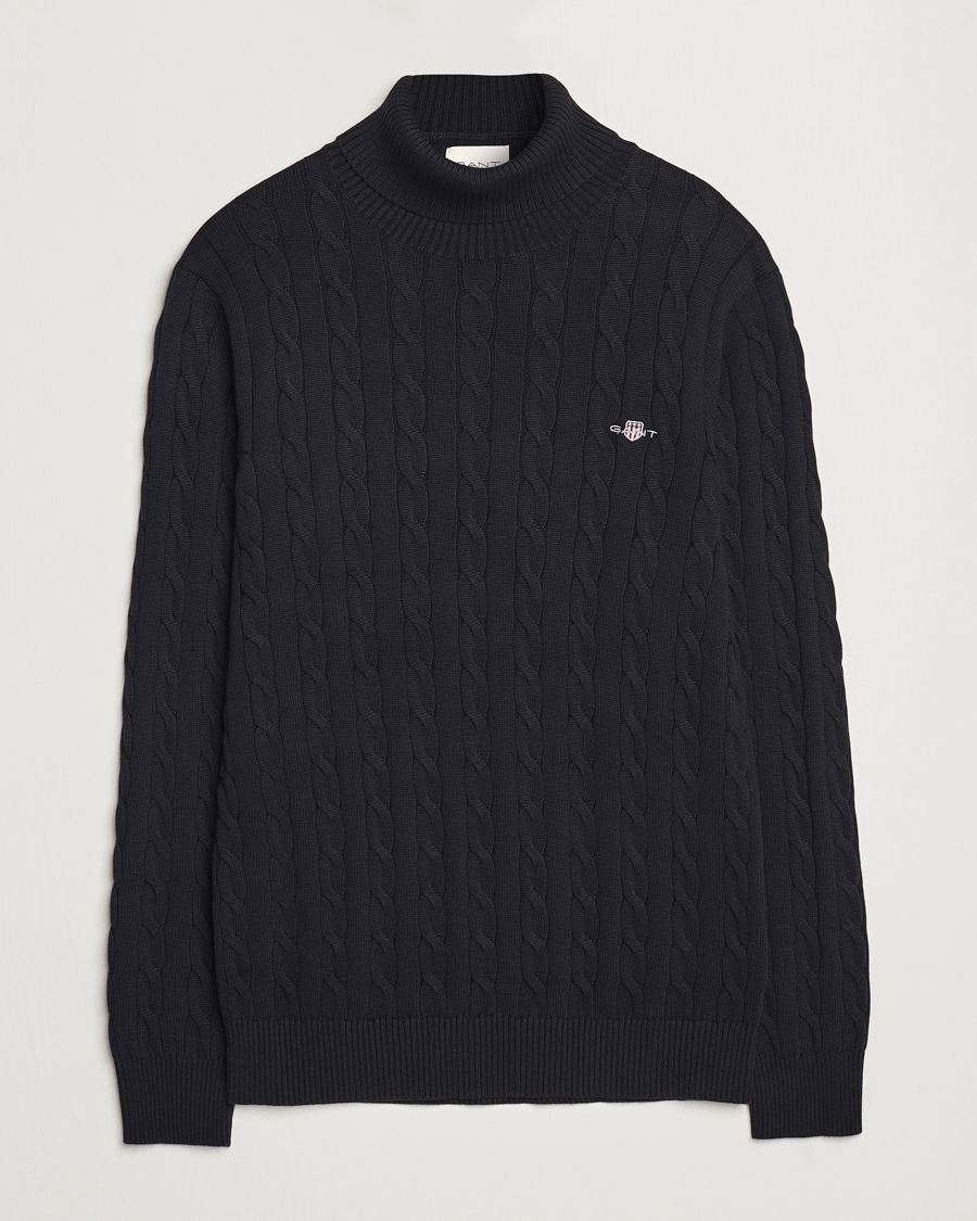 Uomini | Maglieria | GANT | Cotton Cable Turtle Neck Black