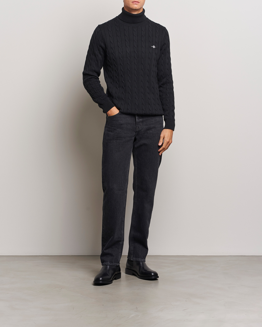 Uomini | Maglieria | GANT | Cotton Cable Turtle Neck Black