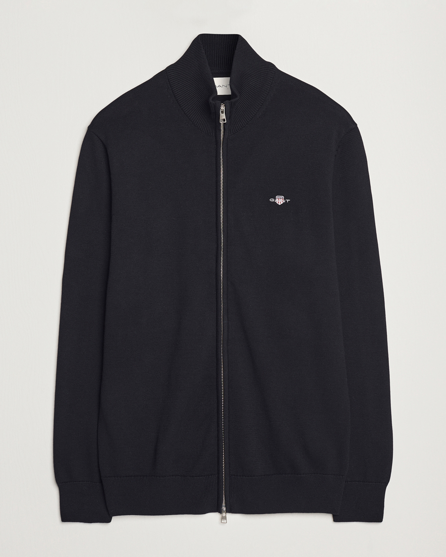 Uomini | Maglieria | GANT | Cotton Full Zip Cardigan Black