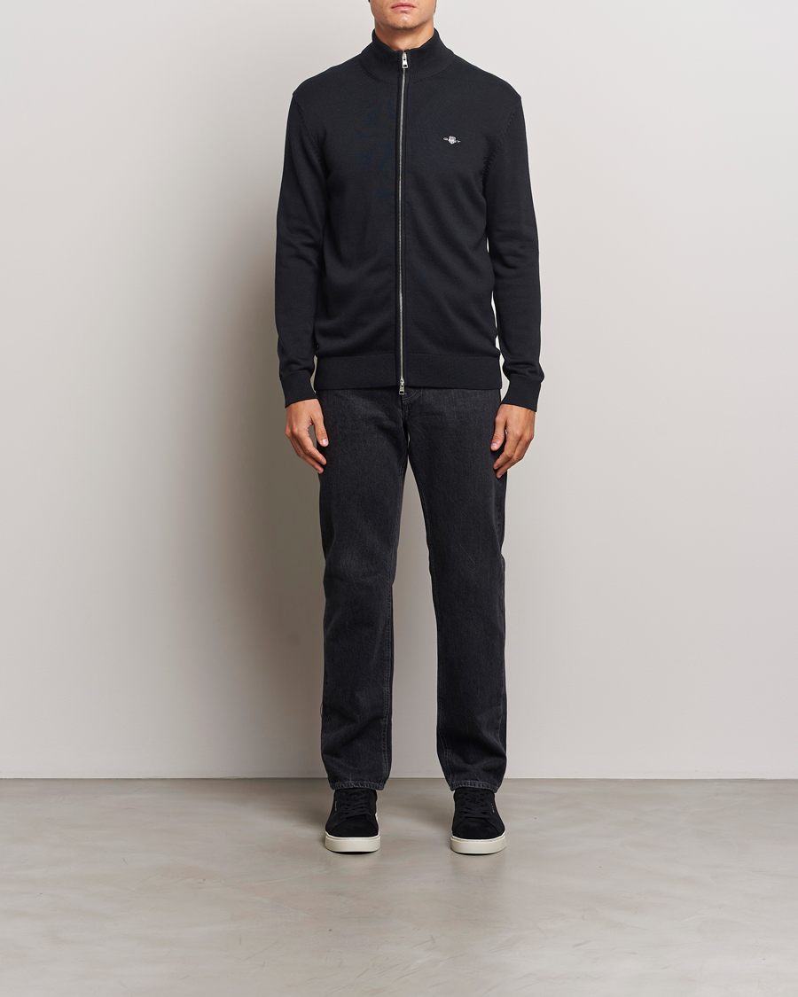 Uomini | Maglieria | Gant | Cotton Full Zip Cardigan Black