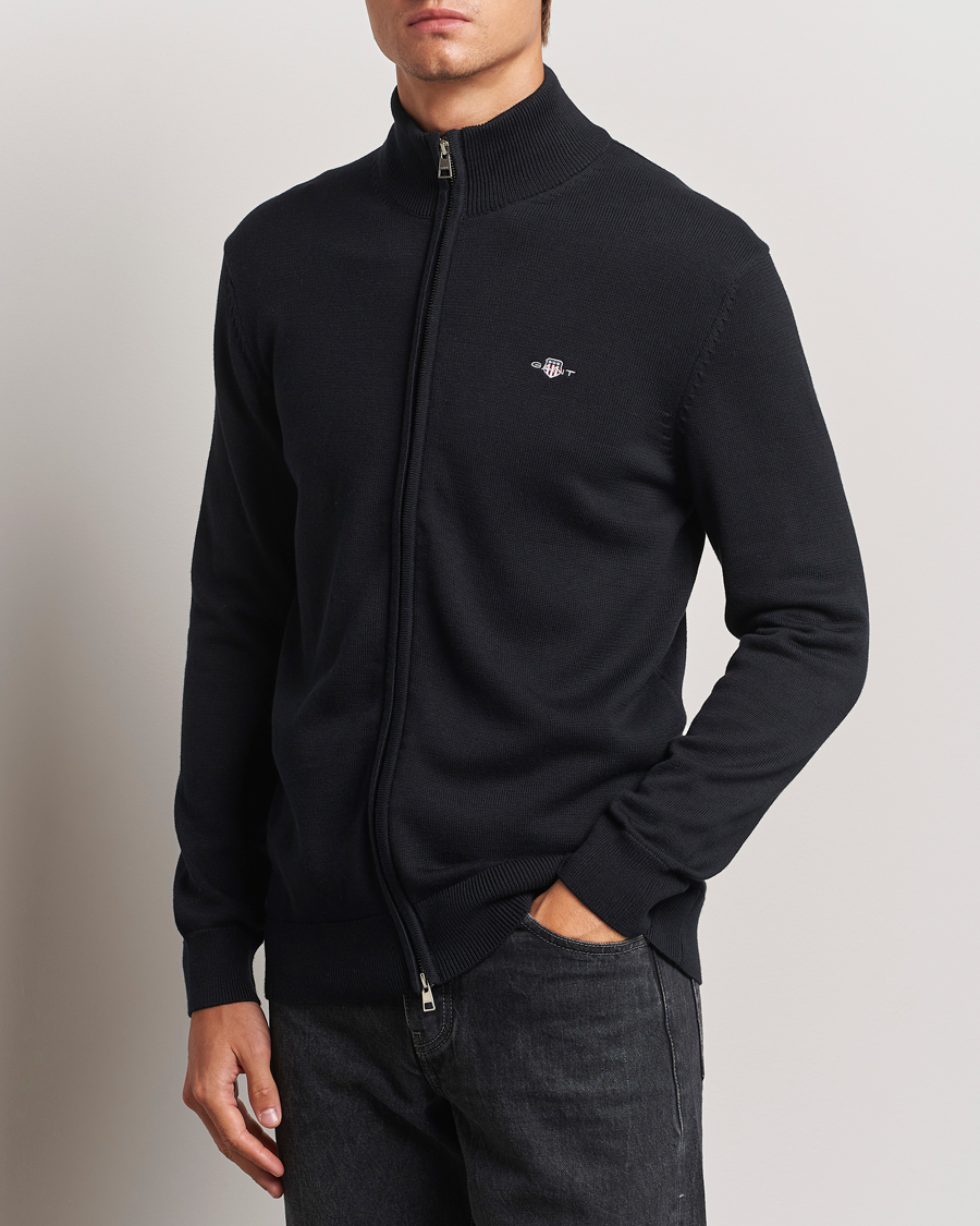 Uomini | Maglieria | Gant | Cotton Full Zip Cardigan Black