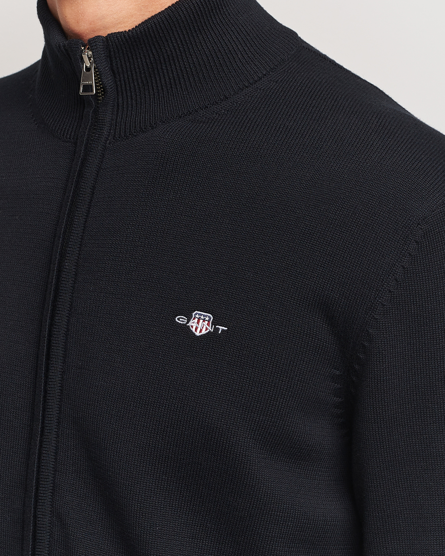 Uomini | Maglieria | GANT | Cotton Full Zip Cardigan Black