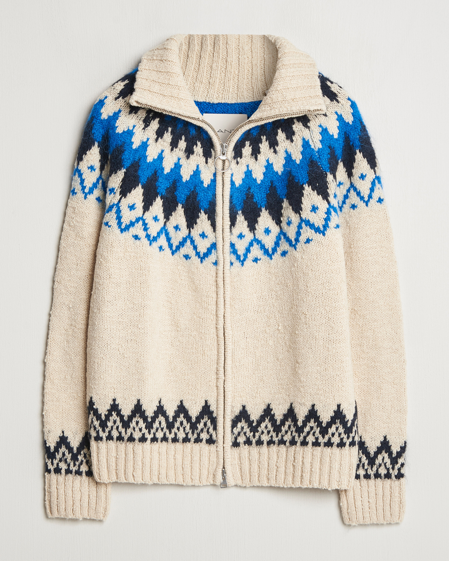 Uomini | Maglieria | Gant | Jacquard Zip Cardigan Cream