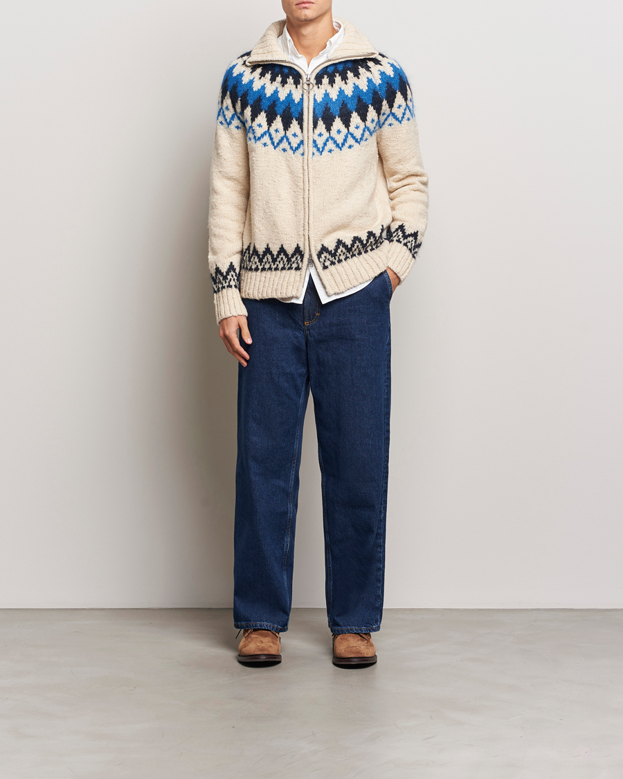Uomini | Maglieria | Gant | Jacquard Zip Cardigan Cream