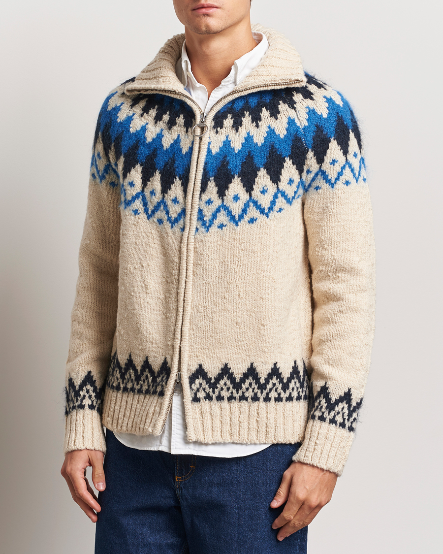 Uomini | Maglieria | Gant | Jacquard Zip Cardigan Cream