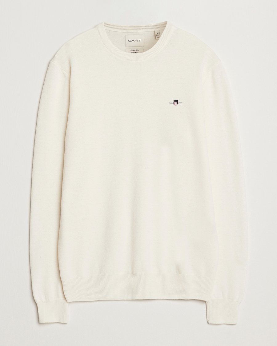 Uomini | Maglieria | GANT | Lambswool Crew Neck Pullover Cream
