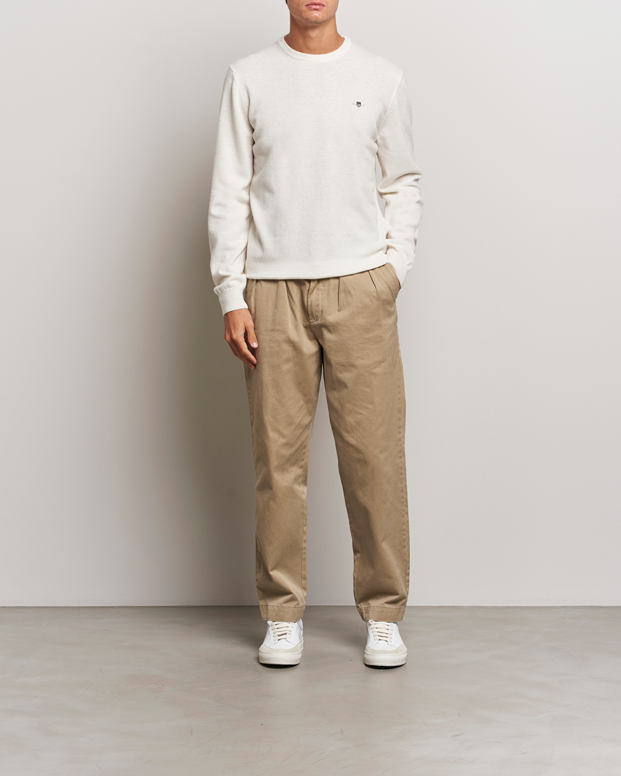 Uomini | Maglieria | GANT | Lambswool Crew Neck Pullover Cream