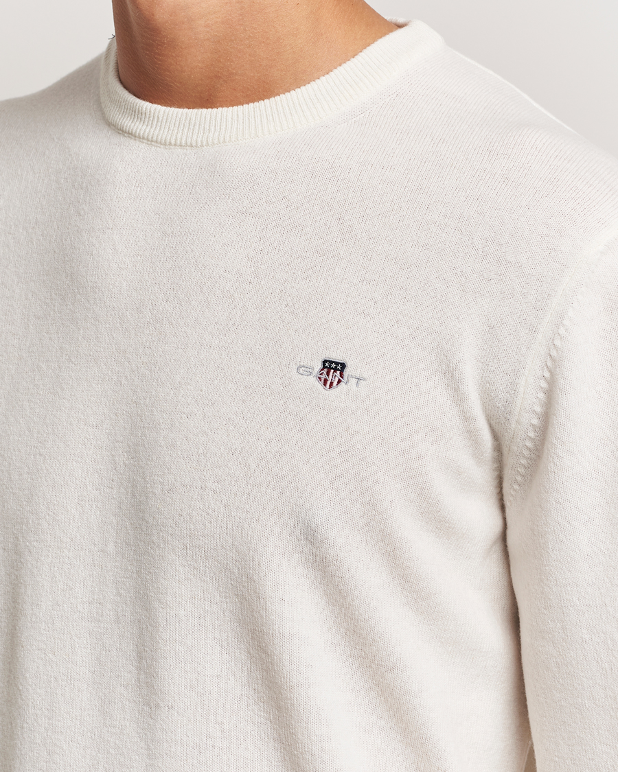Uomini | Maglieria | GANT | Lambswool Crew Neck Pullover Cream