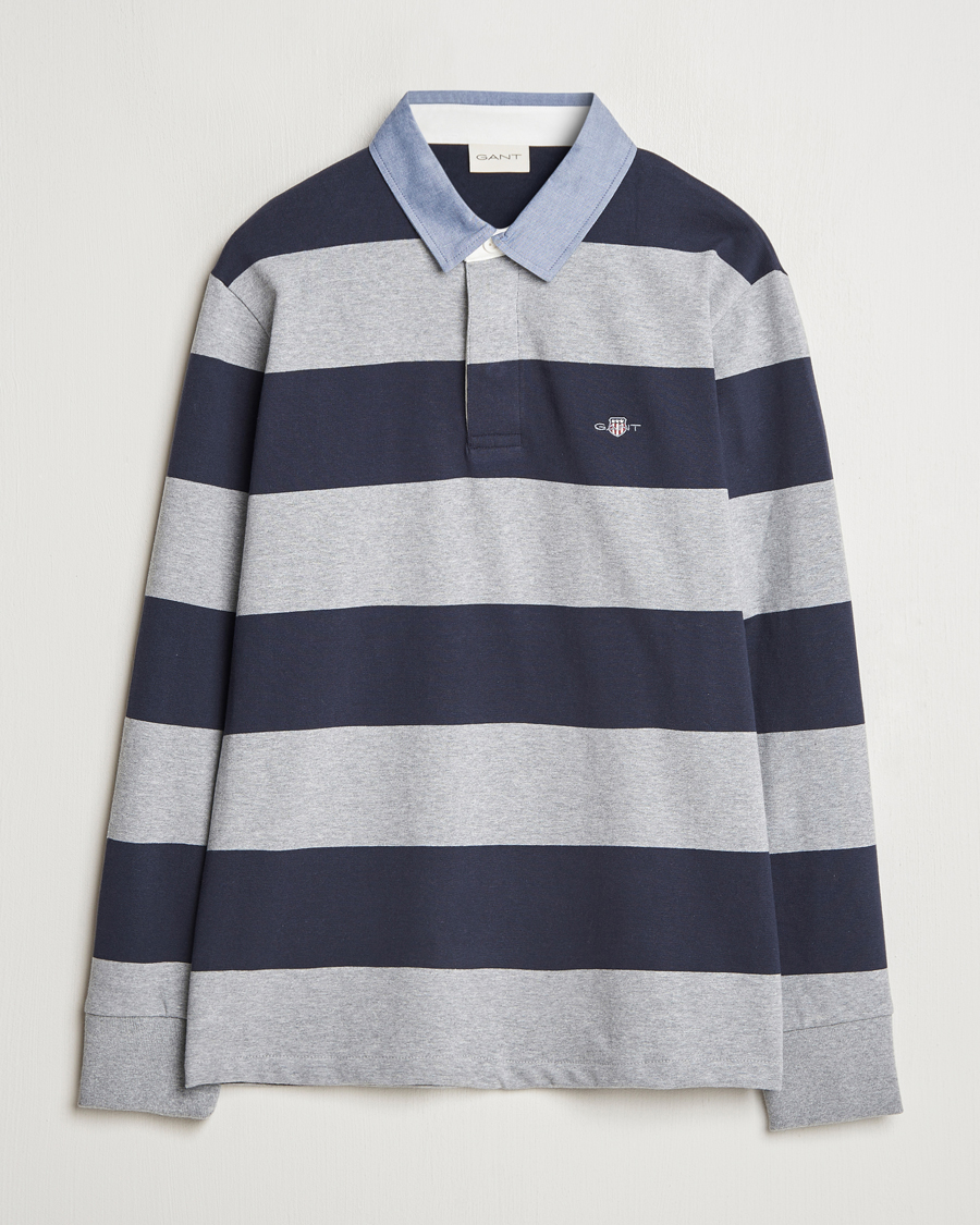 Uomini | Maglieria | Gant | Chambray Striped Heavy Rugger Grey Melange