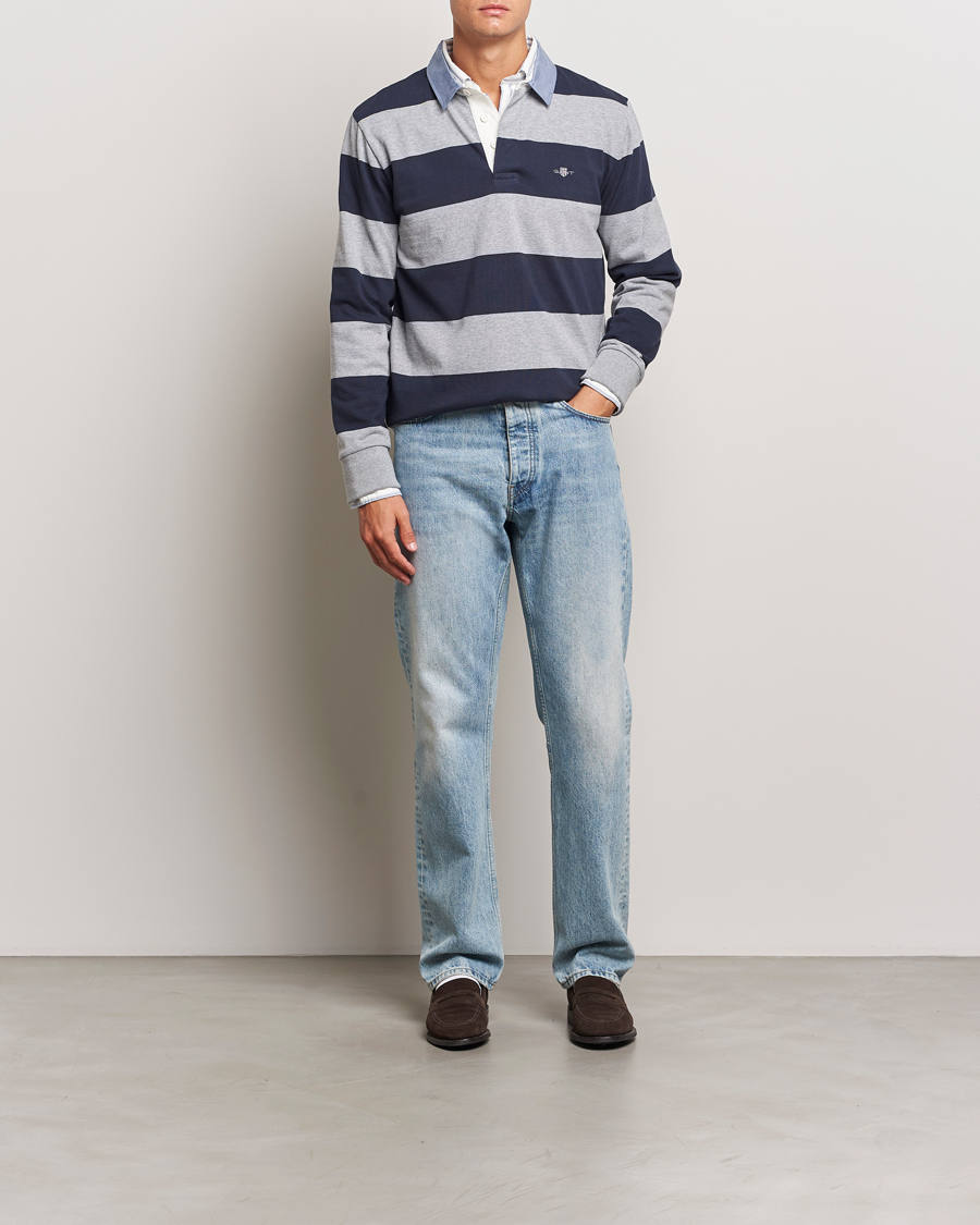 Uomini | Maglieria | Gant | Chambray Striped Heavy Rugger Grey Melange