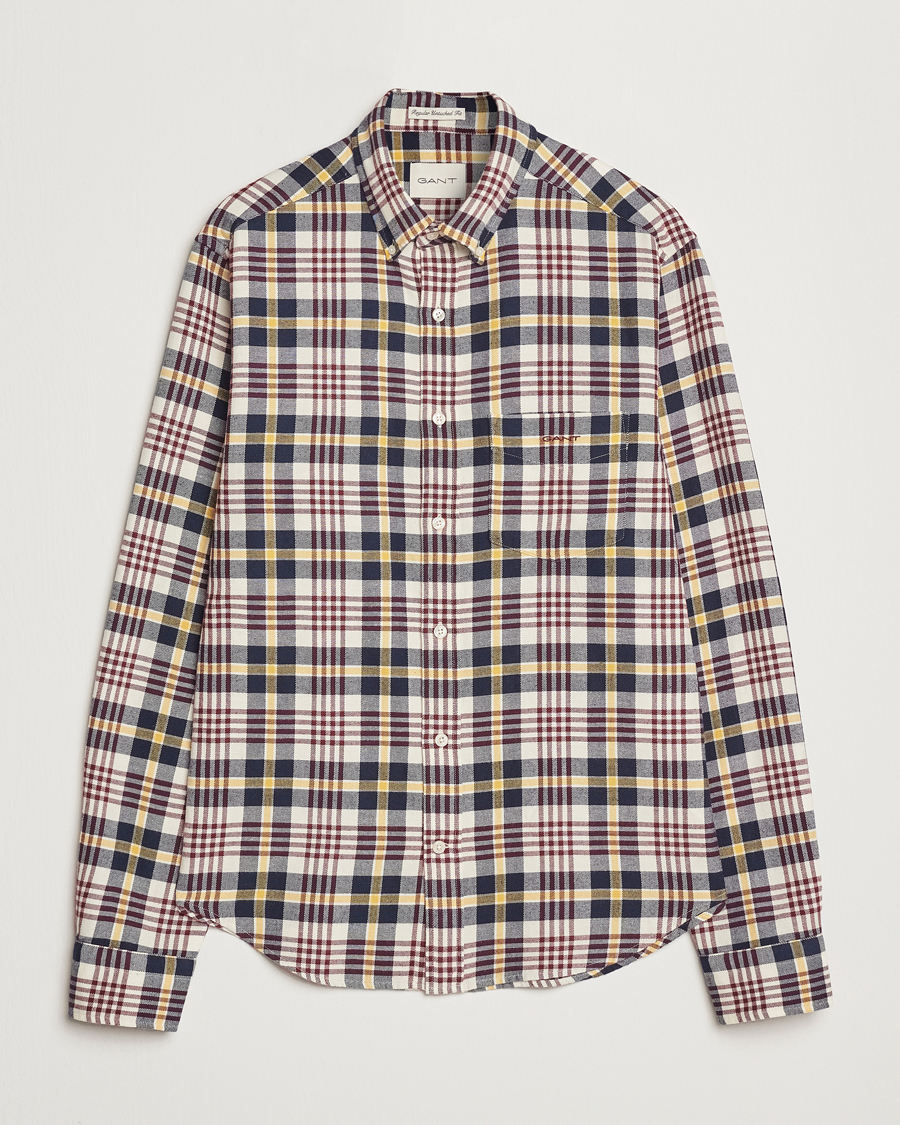Uomini | Camicie | Gant | Regular Flannel Plaid Shirt Cream