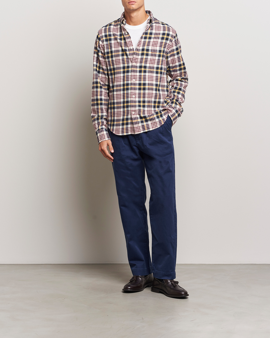 Uomini | Camicie | Gant | Regular Flannel Plaid Shirt Cream