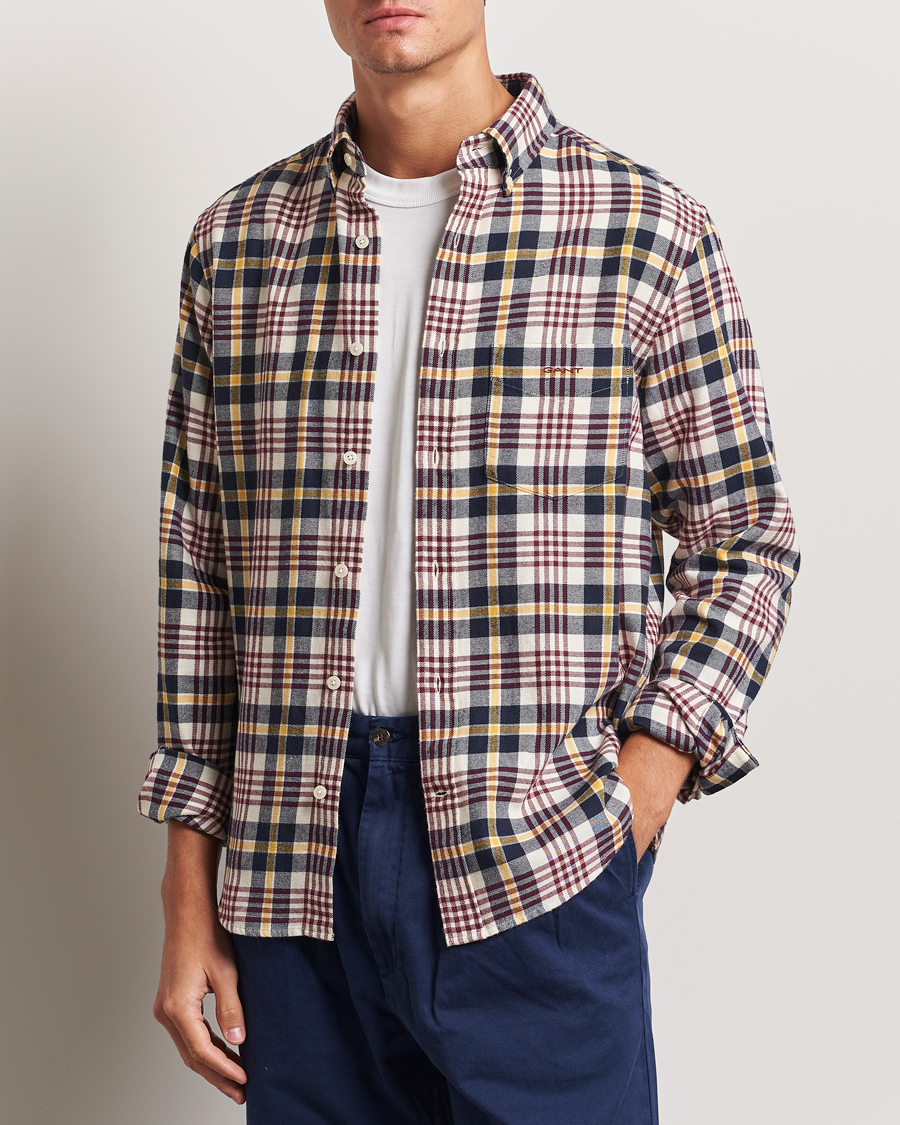 Uomini | Camicie | Gant | Regular Flannel Plaid Shirt Cream