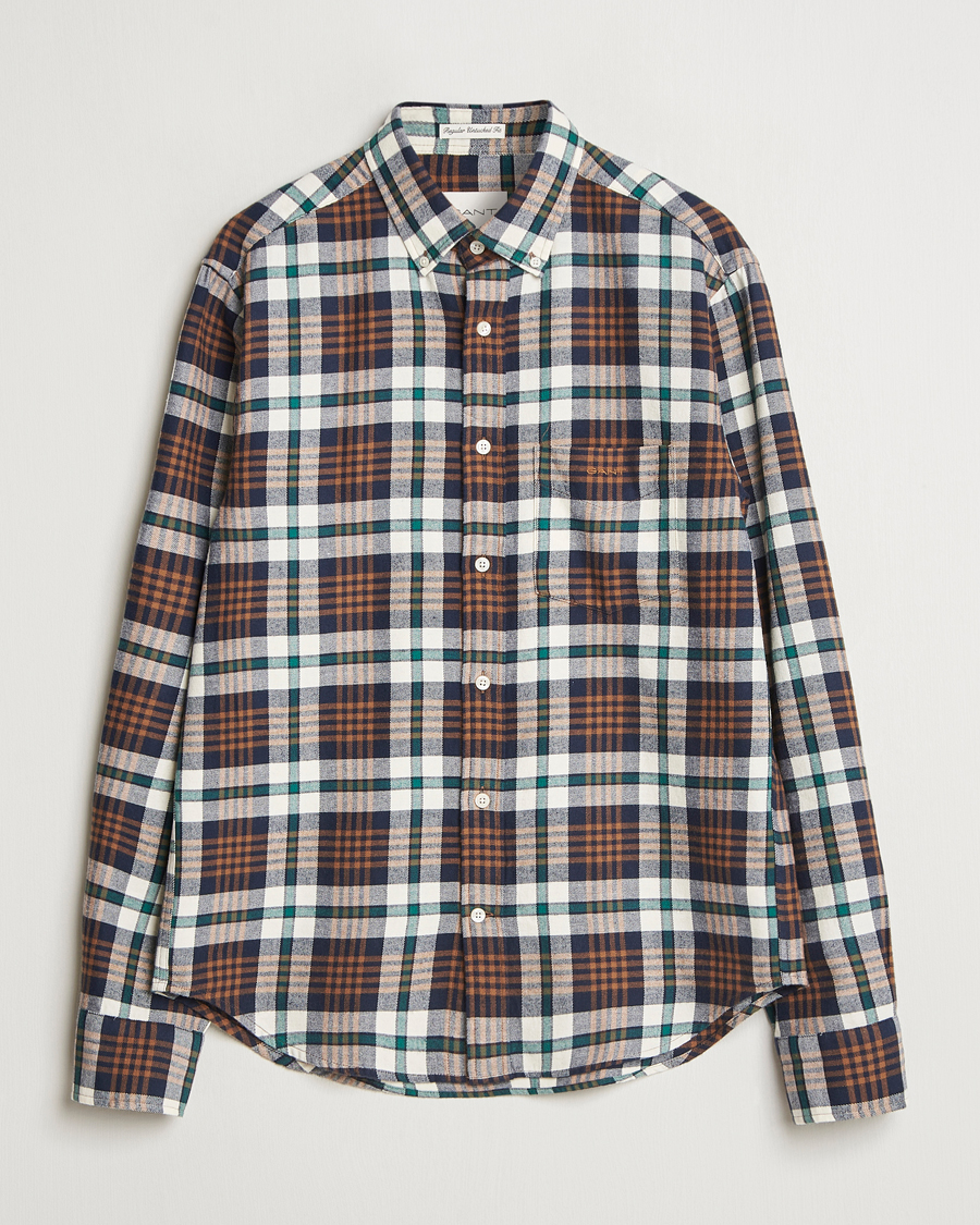 Uomini | Camicie | Gant | Regular Flannel Plaid Shirt Cacao Brown