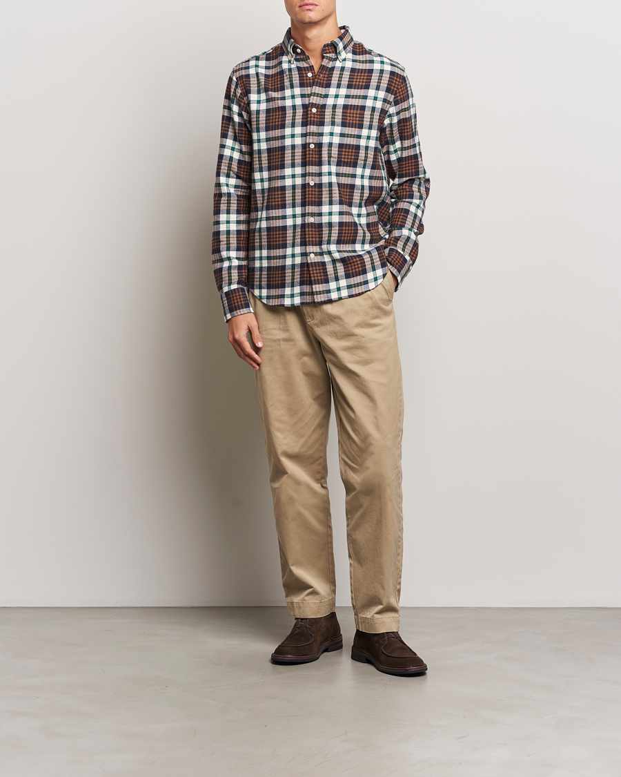 Uomini | Camicie | Gant | Regular Flannel Plaid Shirt Cacao Brown