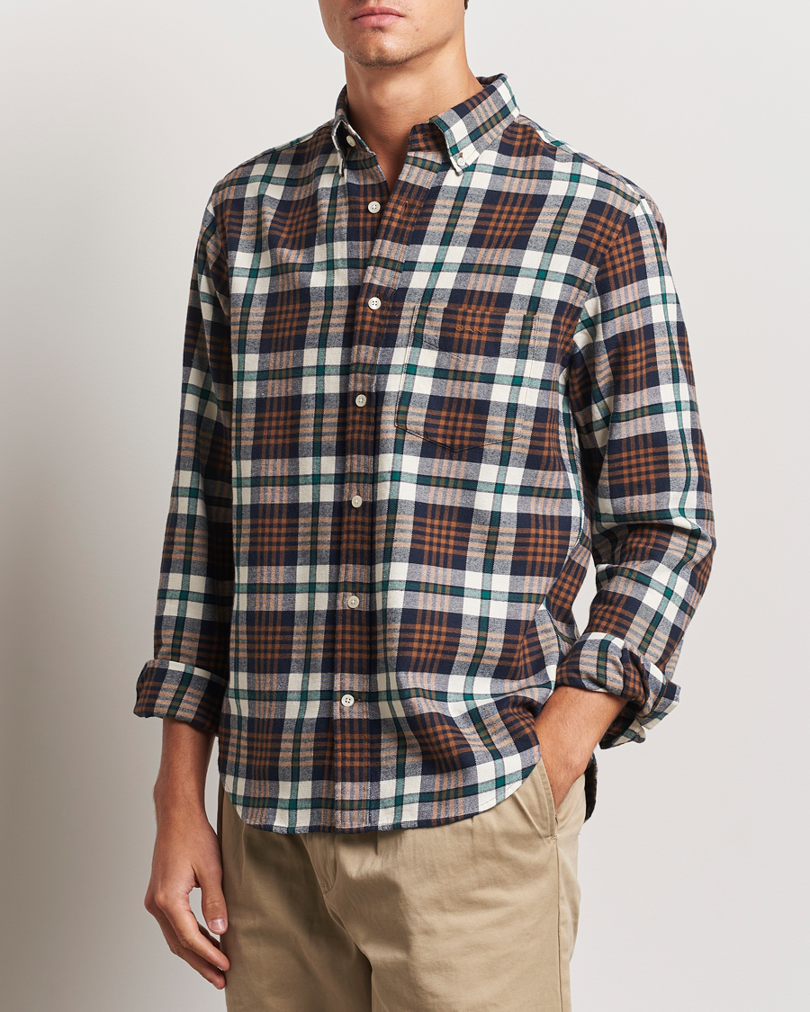 Uomini | Camicie | Gant | Regular Flannel Plaid Shirt Cacao Brown