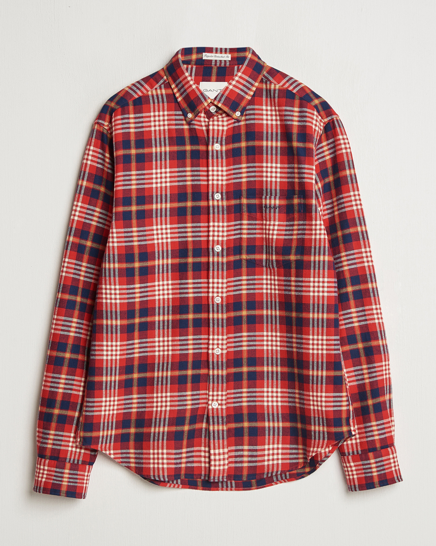 Uomini | Camicie | Gant | Regular Flannel Plaid Shirt Ruby Red
