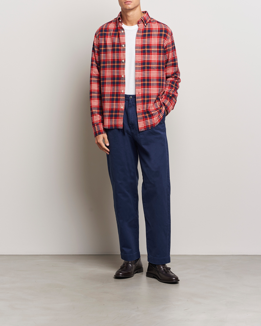 Uomini | Camicie | Gant | Regular Flannel Plaid Shirt Ruby Red