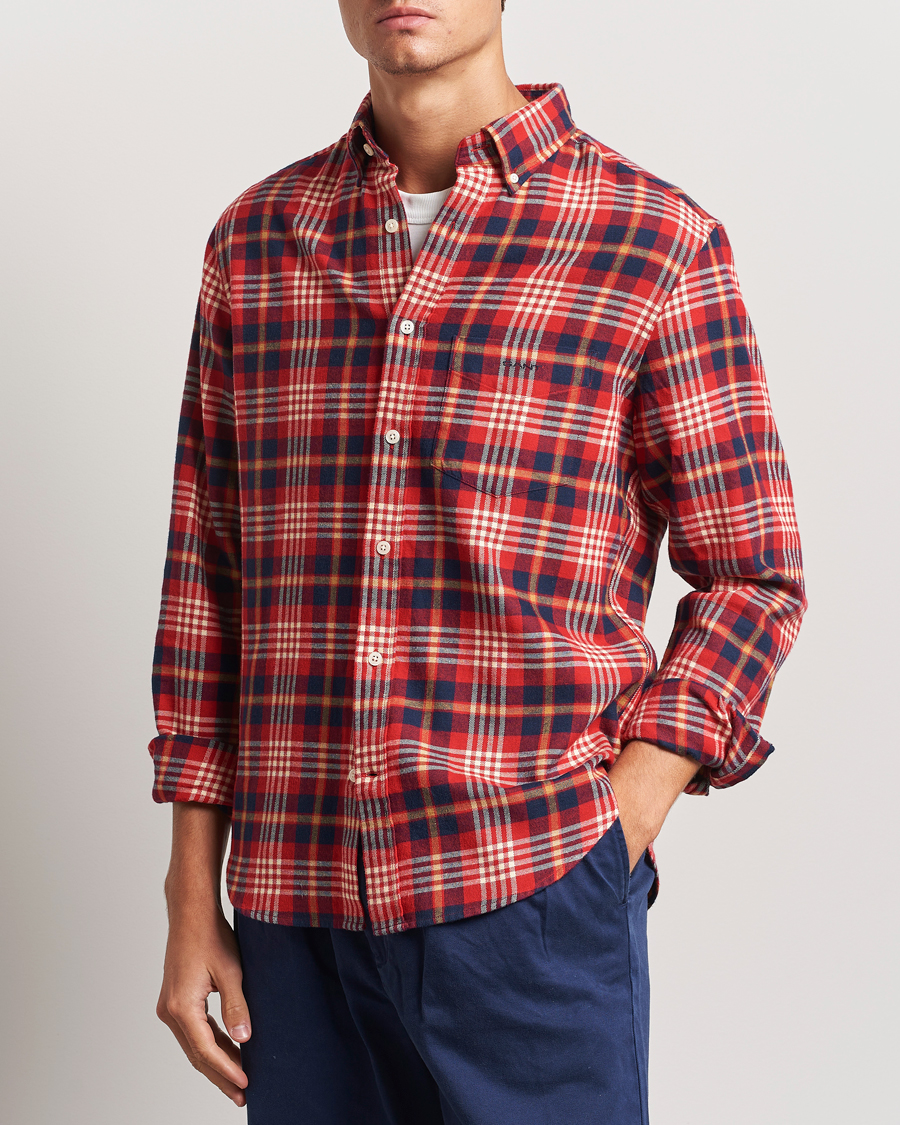 Uomini | Camicie | Gant | Regular Flannel Plaid Shirt Ruby Red