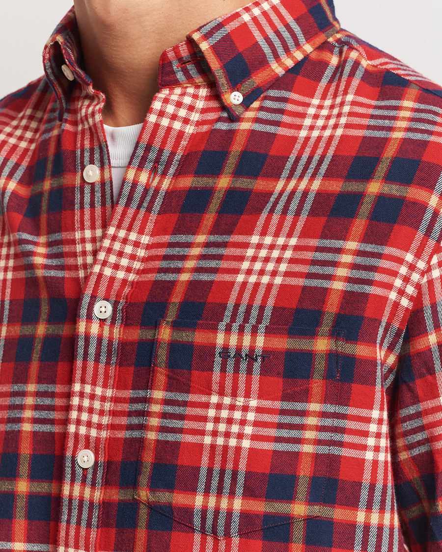Uomini | Camicie | Gant | Regular Flannel Plaid Shirt Ruby Red
