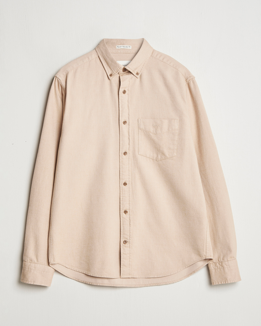 Uomini | Camicie | Gant | Regular Herringbone Flannel Shirt Caramel Beige