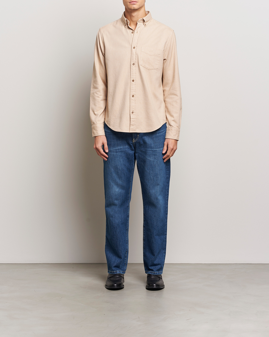 Uomini | Camicie | Gant | Regular Herringbone Flannel Shirt Caramel Beige