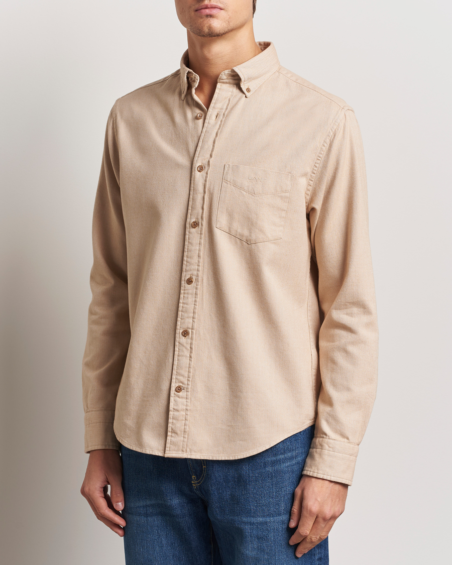 Uomini | Camicie | Gant | Regular Herringbone Flannel Shirt Caramel Beige