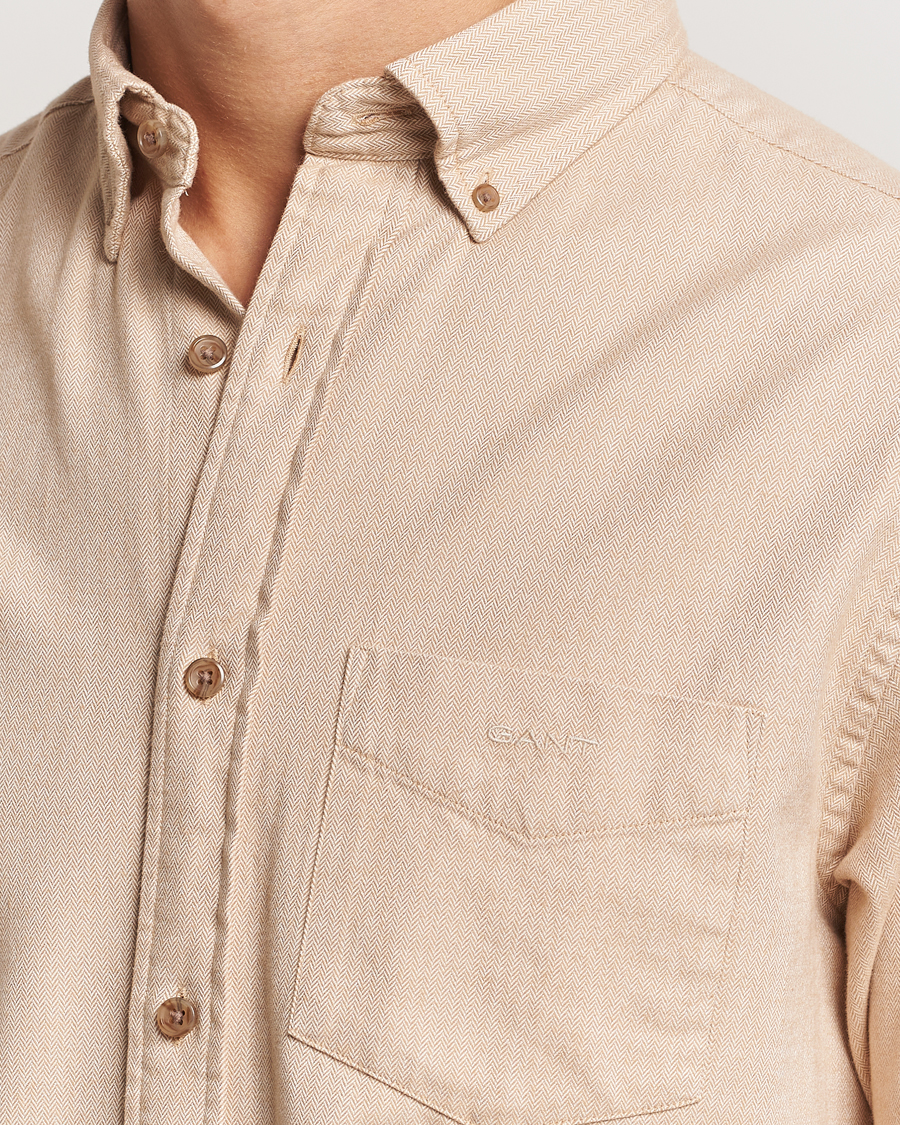 Uomini | Camicie | Gant | Regular Herringbone Flannel Shirt Caramel Beige