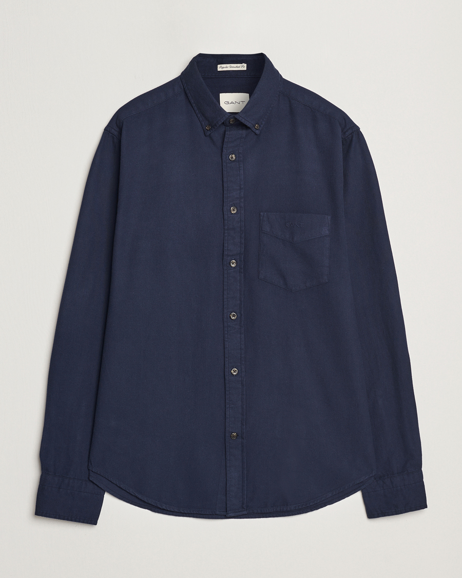 Uomini | Camicie | GANT | Regular Herringbone Flannel Shirt Evening Blue