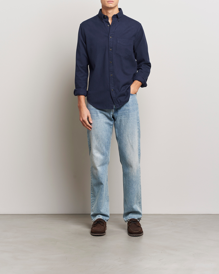Uomini | Camicie | GANT | Regular Herringbone Flannel Shirt Evening Blue