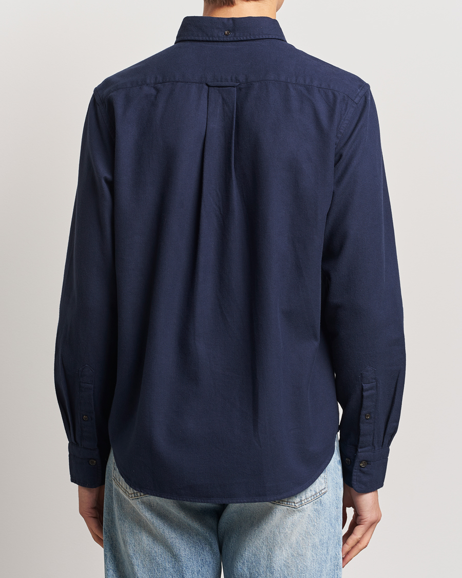 Uomini | Camicie | GANT | Regular Herringbone Flannel Shirt Evening Blue